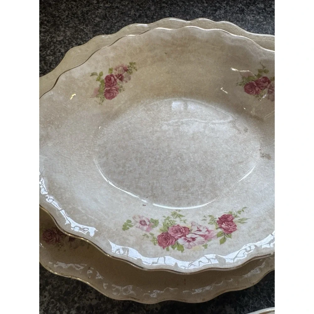 Vintage Buffalo Pottery China Bowl‎ And Platters Rose Floral Design